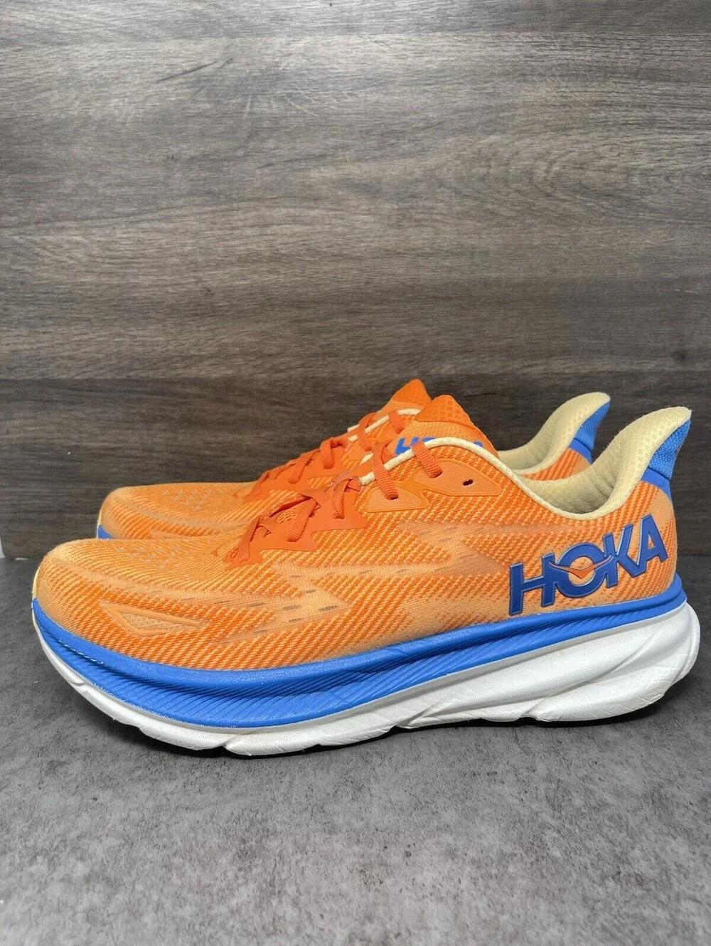 HOKA Clifton 9 Vibrant Orange Impala Mens Size 13 Running Walking Shoes Sneakers